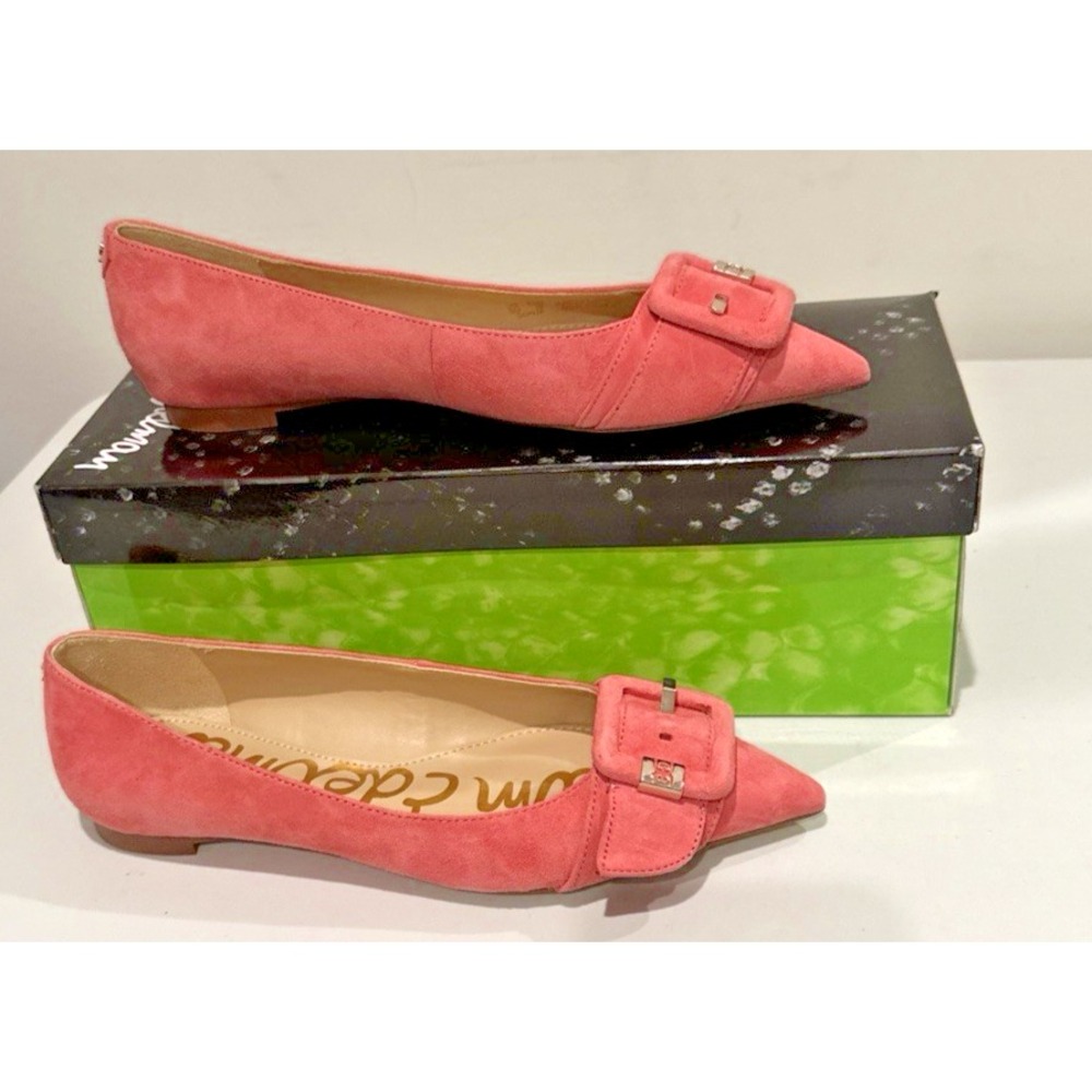Sam Edelman Size 5M Sonja Pointed Toe Buckle Flat Shoes Pink Suede Leather On
